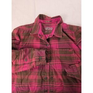 Stio Jacket Womens Large Pink Plaid Flannel Snap Front Insulated Lined Warm